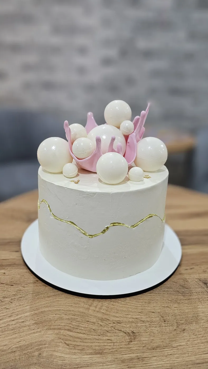 Женский торт с карамельной вазой и шарами